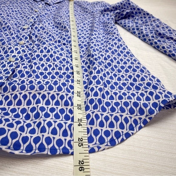 Talbots Blue Geometric Print Long Sleeve Button Up Shirt - Picture 7 of 13